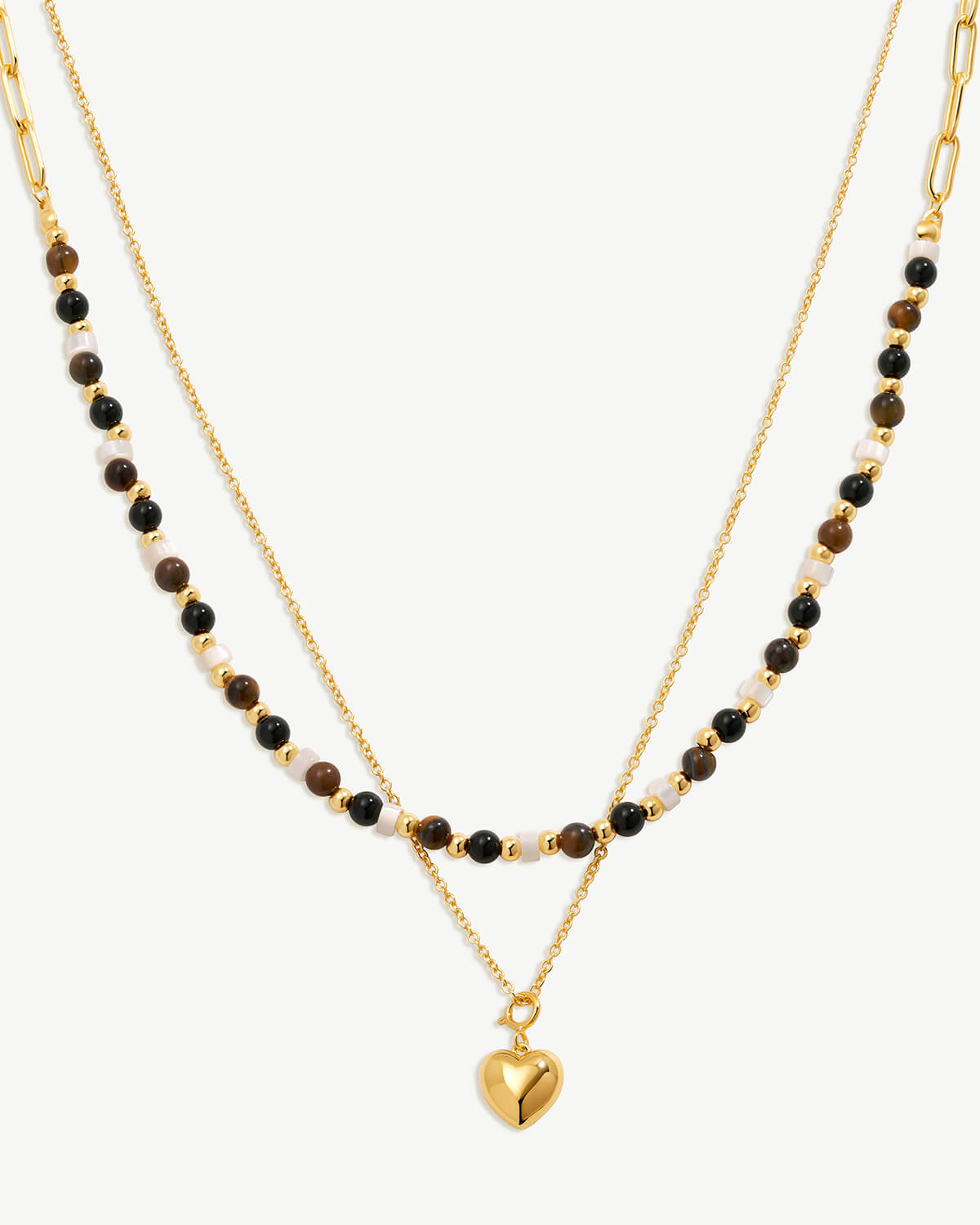 Elegant Multi-Layered Gold Chain Necklace with Heart Pendant